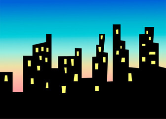 Obraz premium Abstract Urban landscape on sunrise background. Black building silhouettes. Vector illustration.
