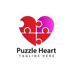 Heart puzzle logo template design vector in isolated background. Autism awareness concept logo for charitable organization, medical or wellness center.