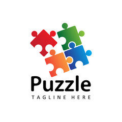 Puzzle logo template design vector in isolated background. Autism awareness concept logo for charitable organization, medical or wellness center.