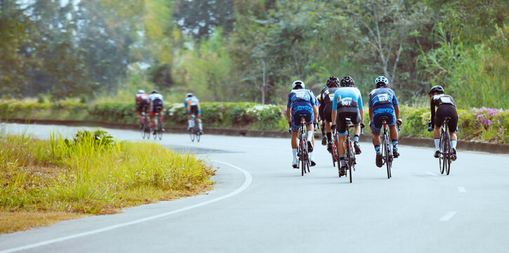 Group of professional cyclists during the cycling race. Shot in back - Image