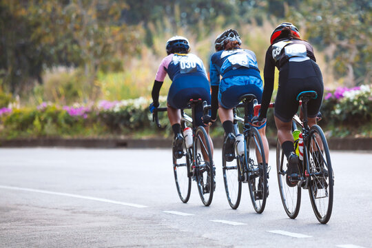 Group of professional cyclists during the cycling race. Shot in back - Image