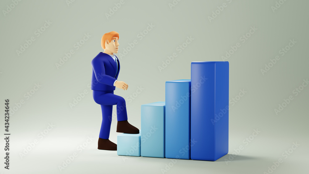 Aufkleber 3d render of hand of business man and bar graoh. business online mobile and e-commerce on web shoppi