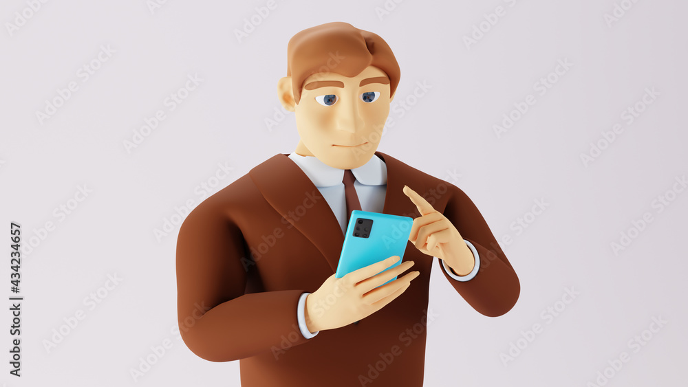 Poster 3d render of hand of business man and mobile. business online mobile and e-commerce on web shopping 