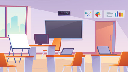 Classroom Flat Cartoon Style Web Background