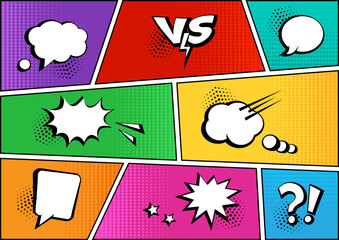 Comic Speech Bubbles Elements Colorful Background Dots Halftone Shadow