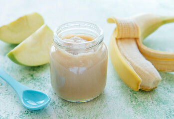 Jar of banana puree, apples and banana