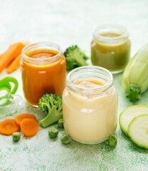 Assortment of fruit and vegetable puree