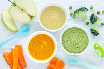 Assortment of fruit and vegetable puree
