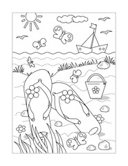 Coloring page with seashore pleasure scene
