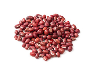 pile of raw red adzuki beans closeup on white