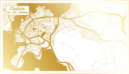 Chalcis Greece City Map in Retro Style in Golden Color. Outline Map.