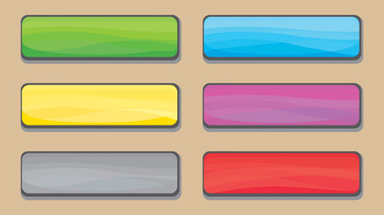 Fototapeta premium Set of colorful buttons for website or game design, flat vector template, glossy rectangular shape.