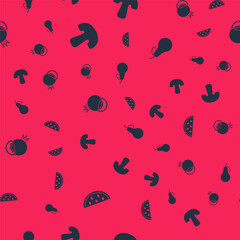 Set Watermelon, Mushroom, Tomato and Pear on seamless pattern. Vector