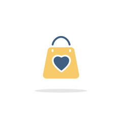 Valentine shopping bag with heart. Icon with shadow. Commerce glyph vector illustration