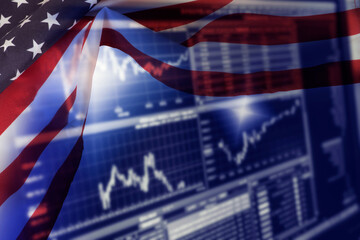 Fototapeta na wymiar Flagge von USA und Börse in Amerika