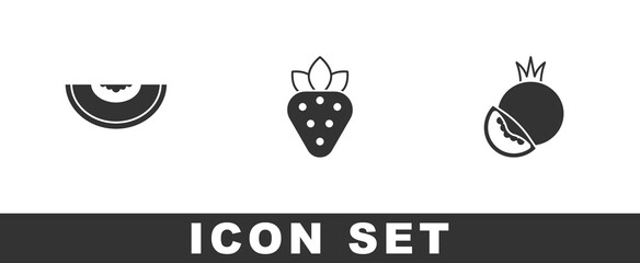 Set Melon fruit, Strawberry and Tomato icon. Vector