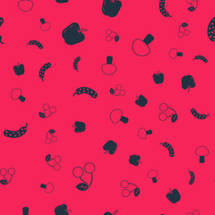 Set Cherry, Apple, Fresh cucumber and Mushroom on seamless pattern. Vector