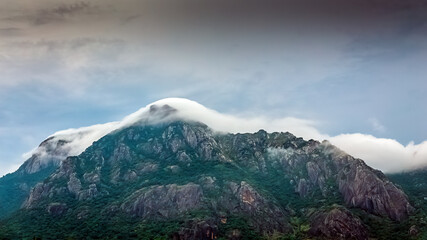 Wonderful monsoon climate with Misty white clouds mountain background. TAADAHAI MALAI in...