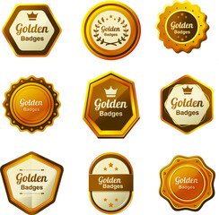 Set of  Golden Vintage badges. premium luxury with Star Floral branch and Crown symbol vector template badges.