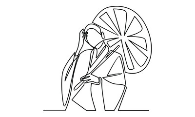 Continue line of geisha holding umbrella vector illustration