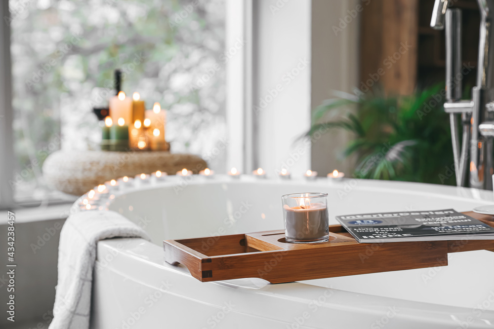 Canvas Prints Stylish interior of modern bathroom with burning candles, closeup