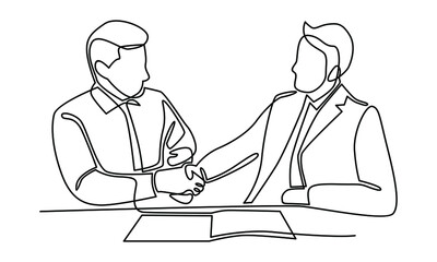 Continue line of businessmen in suits are handshaking in the office vector illustration