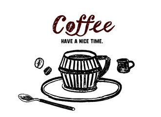 カフェタイムのイラスト素材。コーヒーを飲む豊かな時間。