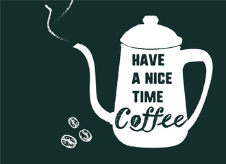 カフェタイムのイラスト素材。コーヒーをいれる豊かな時間。黒板風。