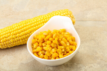 Sweet yellow corn in the bowl