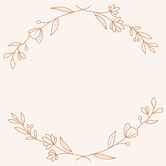 Floral Wreath branch in hand drawn style. Floral round blue and beige frame of twigs, leaves and flowers. Frames for the Valentine's day, wedding decor, logo and identity template.