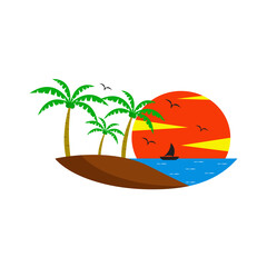 tropical concept, summer holiday. sunset logo template design vector in isolated background