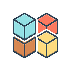 Color illustration icon for cube graphic of squares
