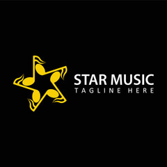 star key music logo template design vector in isolated black background