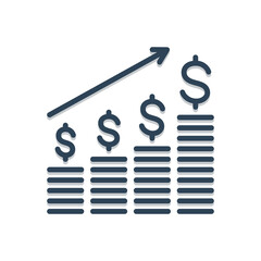 Color illustration icon for dollar analysis bars chart 
