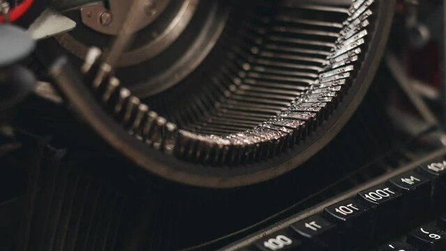 Close up footage of old typing machine, antique typewriter