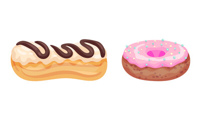 Sweet and Yummy Creamy Eclair Dessert Vector Set