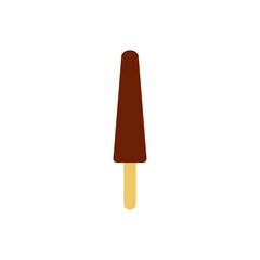 Flat vector illustration of dark chocolate popsicle ice cream bar on a stick in bright colors. Isolated on white background.