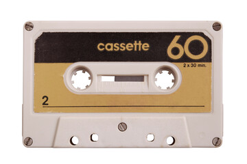 Vintage retro cassette tape on green background, gadgets for The 70-80-90's
