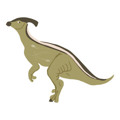 Obraz na płótnie Canvas Funny vector flat dinosaur in cartoon style. Dinosaur Parasaurolophus. Illustration for children's encyclopedias and materials about dinosaurs. Ancient animals. Parasaurolophus on a white background.
