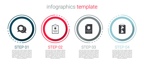 Set Dialogue with the doctor, Clinical record, and X-ray shots. Business infographic template. Vector