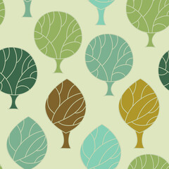 Seamless pattern of trees. Botanical bright and stylish background.