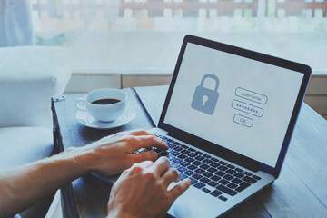 internet security concept, user access login and password on computer, secured data online