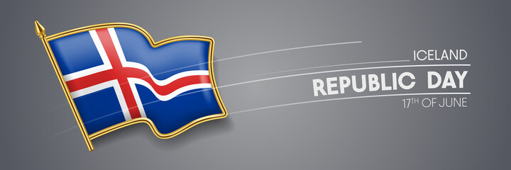 Iceland republic day vector banner, greeting card.