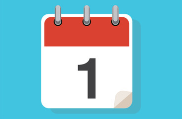 Day one. Simple calendar with date 1.Flat calendar icon vector illustration. calendar icon flat day 1. Vector illustration. Calendar lined icon
