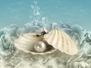 Happy new year pearly shell 2016 water background