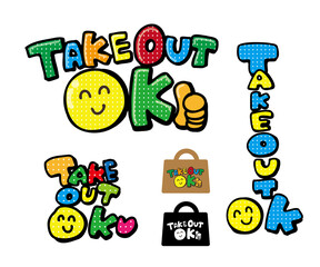 テイクアウトOK　アイコン　文字イラストベクターセット