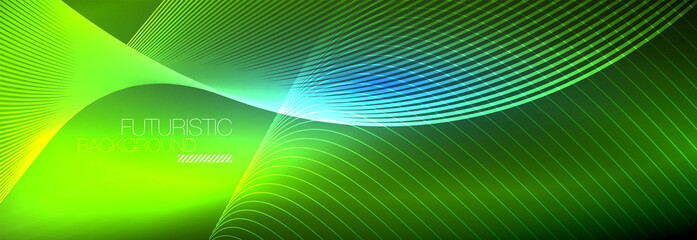 Abstract neon glowing light in the dark with waves. Shiny magic energy and motion concept, vector abstract wallpaper background