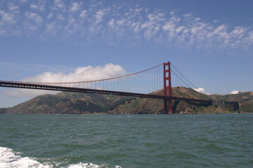 Golden Gate Bridge from a Boat on San Francisco Bay, California, with Cirrus Clouds Above