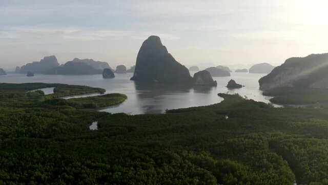 The shot of Sametnangshe, drone flying over forest and rivers to the mountains
