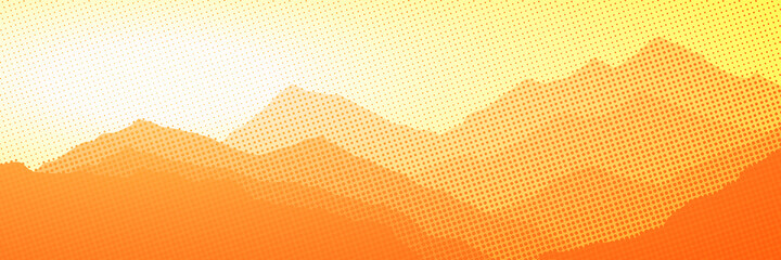 Imitation of a mountain landscape, banner. Vector halftone dots background, fading dot effect. 